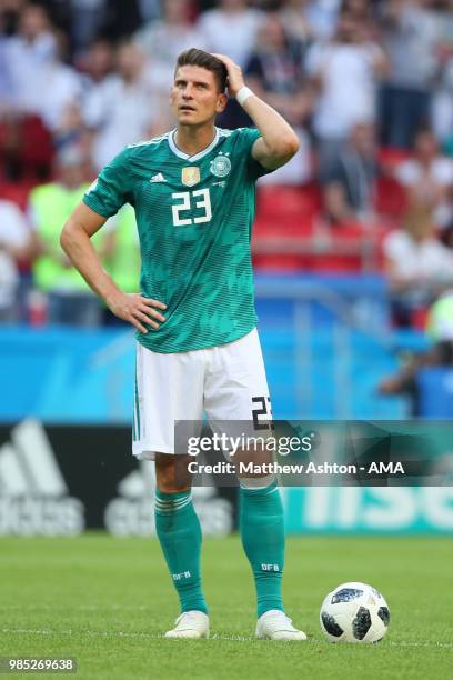 Mario Gomez of Germany looks dejected during the 2018 FIFA World Cup Russia group F match between Korea Republic and Germany at Kazan Arena on June...