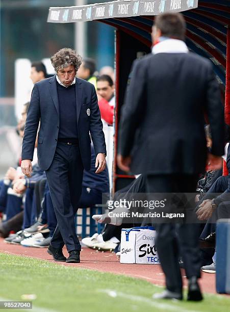 Alberto Malesani coach of AC Siena shows his dejection during the Serie A match between Catania Calcio and AC Siena at Stadio Angelo Massimino on...
