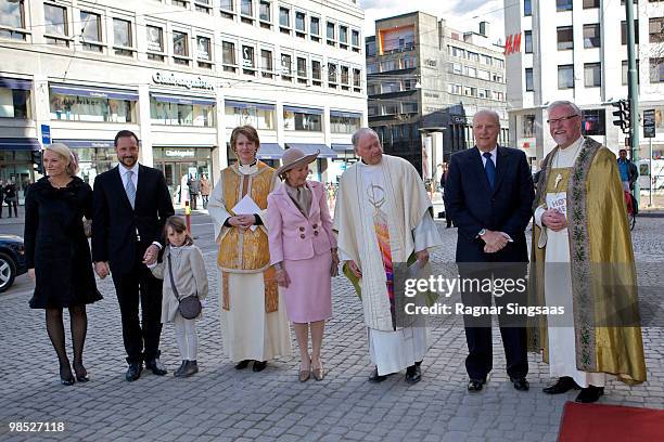 Crown Princess Mette-Marit of Norway, Crown Prince Haakon of Norway, Princess Ingrid Alexandra of Norway, vicar Elisabeth Thorsen, Queen Sonja of...