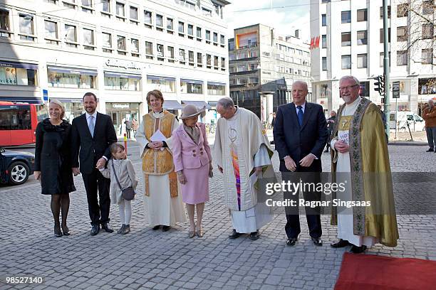 Crown Princess Mette-Marit of Norway, Crown Prince Haakon of Norway, Princess Ingrid Alexandra of Norway, vicar Elisabeth Thorsen, Queen Sonja of...