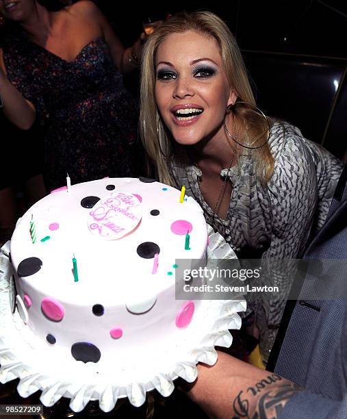 Television personality/model Shanna Moakler celebrates her birthday at Moon Nightclub at The Palms Resort & Casino on April 17, 2010 in Las Vegas,...