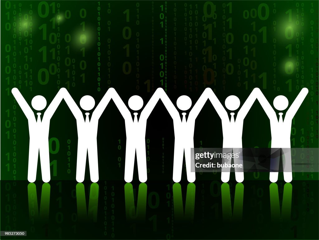 Seamless Business Stick Figures On On Binary Code Black Background High ...