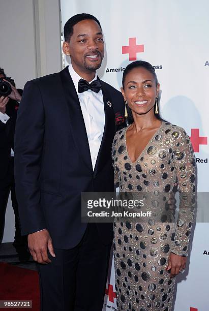 Actor Will Smith and wife actress Jada Pinkett Smith arrive to the Santa Monica Red Cross Red Tie Affair Fundraiser Gala at Fairmont Miramar Hotel on...