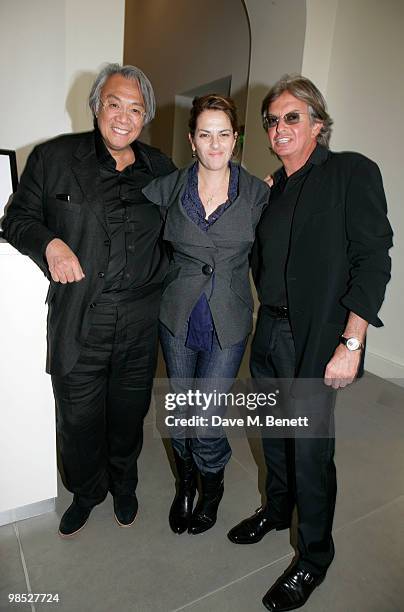 David Tang, Tracey Emin and Richard Caring attend the Phillips de Pury VIP BRIC auction opening, at the Saatchi Gallery on April 17, 2010 in London,...