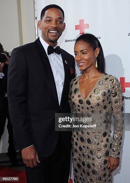 Actor Will Smith and wife actress Jada Pinkett Smith arrive to the Santa Monica Red Cross Red Tie Affair Fundraiser Gala at Fairmont Miramar Hotel on...