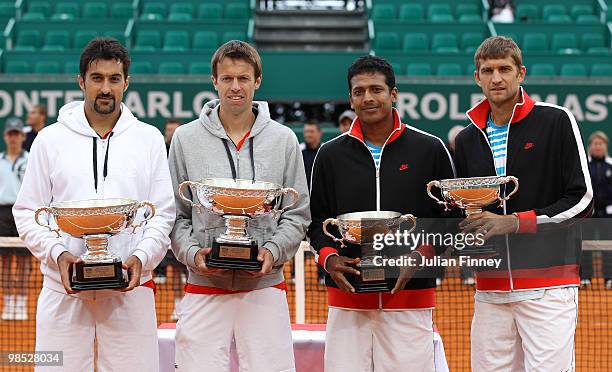 Nenad Zimonjic of Serbia and Daniel Nestor of Canada with the winners trophy after defeating Max Mirnyi of Belarus and Mahesh Bhupathi of India...