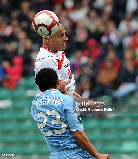 Sergio Almiron of Bari and Walter Gargano of Napoli in action during the Serie A match between AS Bari and SSC Napoli at Stadio San Nicola on April...
