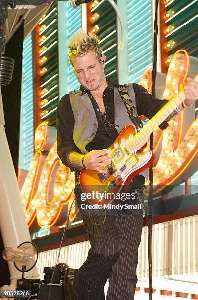 Mike Gossin of Gloriana performs on Fremont Street on April 17, 2010 in Las Vegas, Nevada.