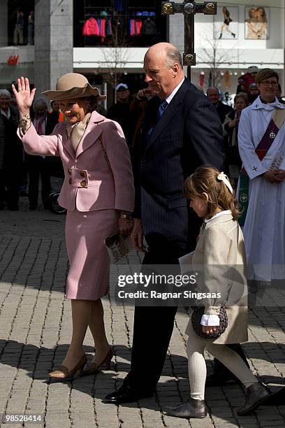 Queen Sonja of Norway, King Harald V of Norway and Princess Ingrid Alexandra of Norway attend the reopening of Oslo Cathedral, which has been closed...