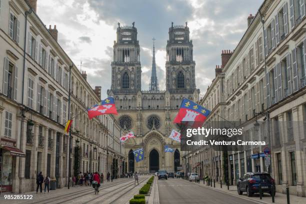rue jeanne d'arc and the saint-croix cathedral of orléans - france - jeanne darc - fotografias e filmes do acervo