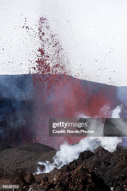 Volcanic activity takes place in the Fimmvorduhals area between the glaciers Eyjafjallajokull and Myrdalsjokull, approximately 125 km east of...