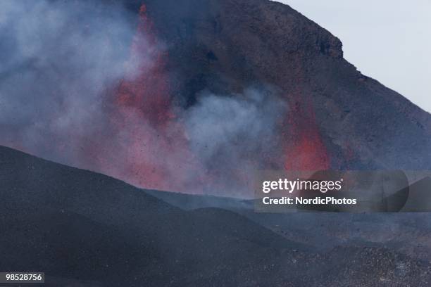 Volcanic activity takes place in the Fimmvorduhals area between the glaciers Eyjafjallajokull and Myrdalsjokull, approximately 125 km east of...