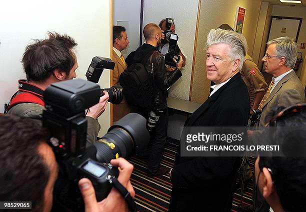 Film director David Lynch arrives for a press conference on April 18, 2010 in Lille, northern France, to promote his foundation and the practice of...