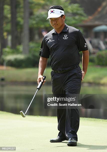 Choi of South Korea walks across a green during the final round of the Verizon Heritage at the Harbour Town Golf Links on April 18, 2010 in Hilton...