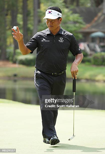Choi of South Korea walks across a green during the final round of the Verizon Heritage at the Harbour Town Golf Links on April 18, 2010 in Hilton...