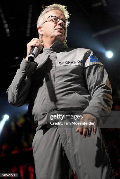 Mark Mothersbaugh of Devo performs as part of the Coachella Valley Music and Arts Festival at the Empire Polo Fields on April 17, 2010 in Indio,...