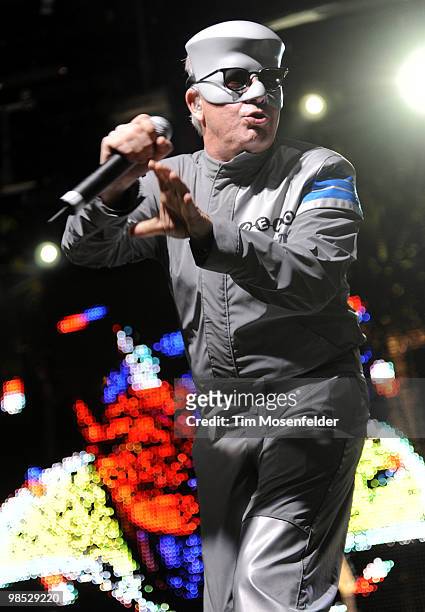 Mark Mothersbaugh of Devo performs as part of the Coachella Valley Music and Arts Festival at the Empire Polo Fields on April 17, 2010 in Indio,...