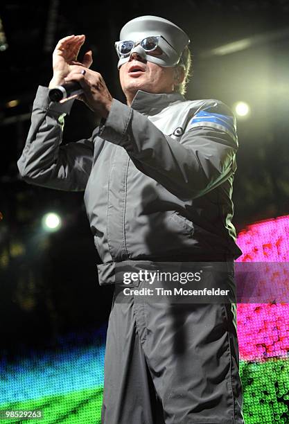 Mark Mothersbaugh of Devo performs as part of the Coachella Valley Music and Arts Festival at the Empire Polo Fields on April 17, 2010 in Indio,...