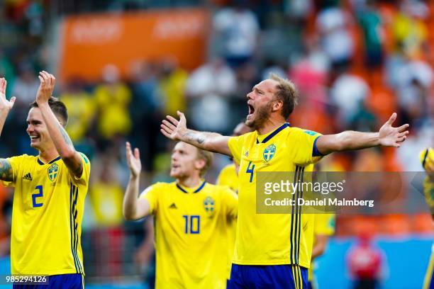 Andreas Granqvist of Sweden celebrates the victory by 0-3 after the 2018 FIFA World Cup Russia group F match between Mexico and Sweden at...