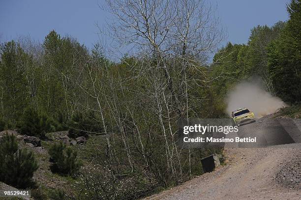 Mikko Hirvonen of Finland and Jarmo Lehtinen of Finland compete in their BP Abu Dhabi Ford Focus during Leg 3 of the WRC Rally of Turkey on April 18,...