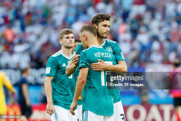 Joshua Kimmich of Germany and Jonas Hector of Germany look dejected after the 2018 FIFA World Cup Russia group F match between Korea Republic and...