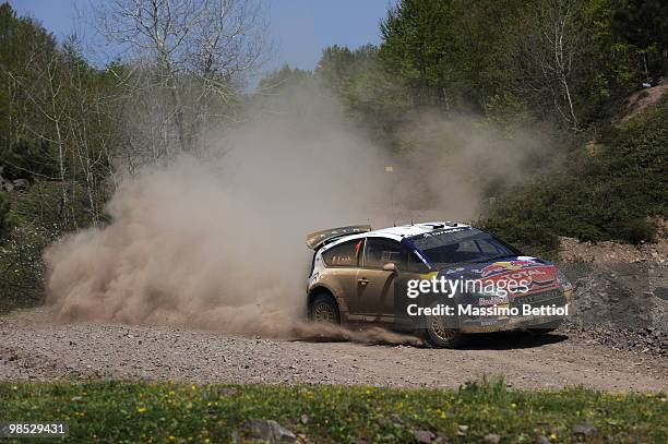 Sebastien Loeb of France and Daniel Elena of Monaco compete in their Citroen C4 Total during Leg 3 of the WRC Rally of Turkey on April 18, 2010 in...