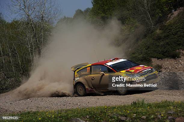 Petter Solberg of Norway and Phil Mills of Great Britain compete in their Citroen C4 during Leg 3 of the WRC Rally of Turkey on April 18, 2010 in...