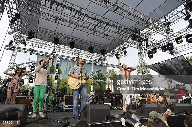 Alex Ebert of Edward Sharpe and the Magnetic Zeros performs as part of the Coachella Valley Music and Arts Festival at the Empire Polo Fields on...