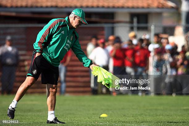 Head coach Javier Aguirre of Mexico's national soccer team during a training session at La Capilla field on April 17, 2010 in Avandaro, Mexico.