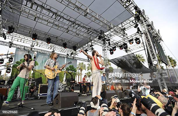 Alex Ebert of Edward Sharpe and the Magnetic Zeros performs as part of the Coachella Valley Music and Arts Festival at the Empire Polo Fields on...