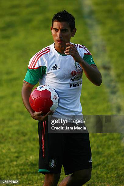 Player Alberto Medina of Mexico's national soccer team during a training session at La Capilla field on April 17, 2010 in Avandaro, Mexico.