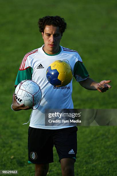 Player Efrain Juarez of Mexico's national soccer team during a training session at La Capilla field on April 17, 2010 in Avandaro, Mexico.