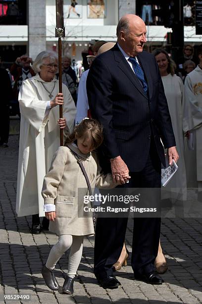 Princess Ingrid Alexandra of Norway and King Harald V of Norway attend the reopening of Oslo Cathedral, which has been closed for renovation since...