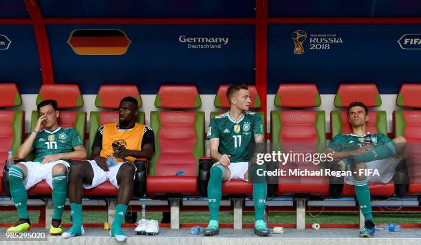 Germany players look dejected following their sides defeat in the 2018 FIFA World Cup Russia group F match between Korea Republic and Germany at...
