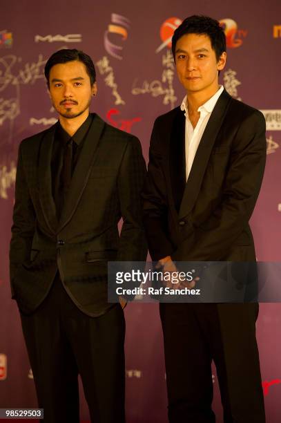 Actors Stephen Fung and Daniel Wu arrive at the 29th Hong Kong Film Awards at the The Hong Kong Cultural Centre on April 18, 2010 in Hong Kong, Hong...