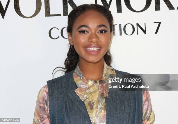 Actress Chandler Kinney attends the Wolk Morais collection 7 fashion show at The Jeremy Hotel on June 26, 2018 in West Hollywood, California.