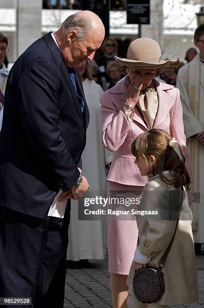 King Harald V of Norway, Queen Sonja of Norway and Princess Ingrid Alexandra of Norway attend the reopening of Oslo Cathedral, which has been closed...