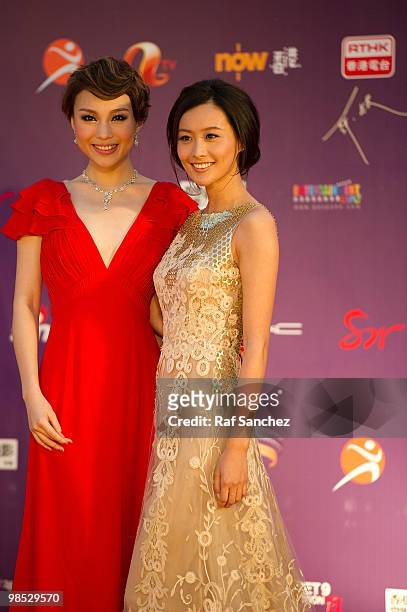 Actresses Zhu Xuan and Fala Chen arrive at the 29th Hong Kong Film Awards at the The Hong Kong Cultural Centre on April 18, 2010 in Hong Kong, Hong...