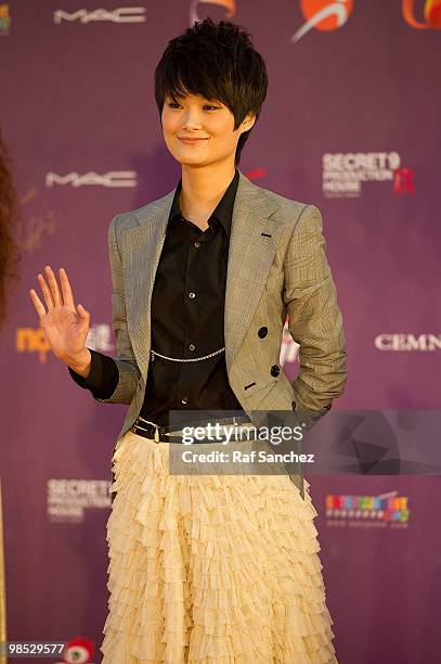 Singer and actress Li Yuchun arrives at the 29th Hong Kong Film Awards at the The Hong Kong Cultural Centre on April 18, 2010 in Hong Kong, Hong Kong.