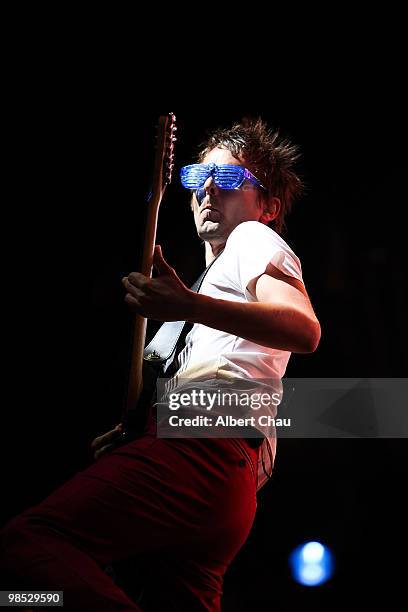 Musician Matthew Bellamy of Muse performs on Day Two of the 2010 Coachella Valley Music & Arts Festival at the Empire Polo Club on April 17, 2010 in...