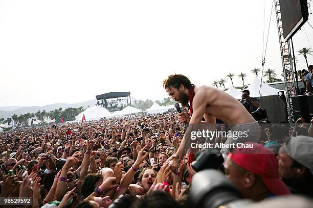 Alex Ebert of Edward Sharpe and the Magnetic Zeros performs during Day two of the Coachella Valley Music & Art Festival 2010 held at the Empire Polo...