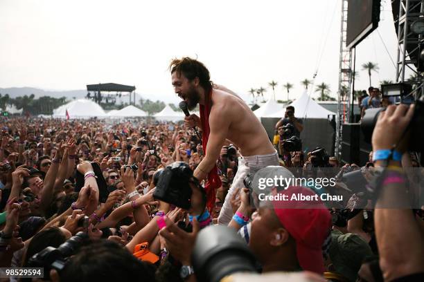 Alex Ebert of Edward Sharpe and the Magnetic Zeros performs during Day two of the Coachella Valley Music & Art Festival 2010 held at the Empire Polo...