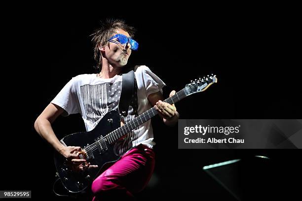 Musician Matthew Bellamy of Muse performs on Day Two of the 2010 Coachella Valley Music & Arts Festival at the Empire Polo Club on April 17, 2010 in...