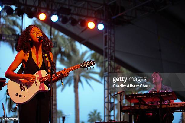 Musician Corinne Bailey Rae performs during Day two of the Coachella Valley Music & Art Festival 2010 held at the Empire Polo Club on April 17, 2010...