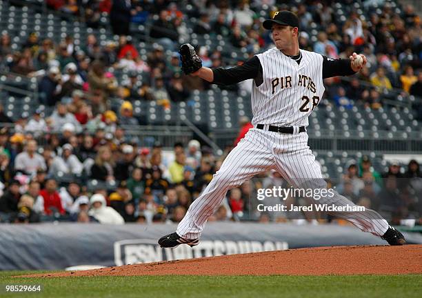 Paul Maholm of the Pittsburgh Pirates pitches against the Cincinnati Reds during the game on April 18, 2010 at PNC Park in Pittsburgh, Pennsylvania.