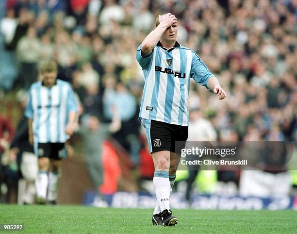 John Hartson of Coventry leaves the field after being relegated from the FA Carling Premier League after the game between Aston Villa v Coventry City...