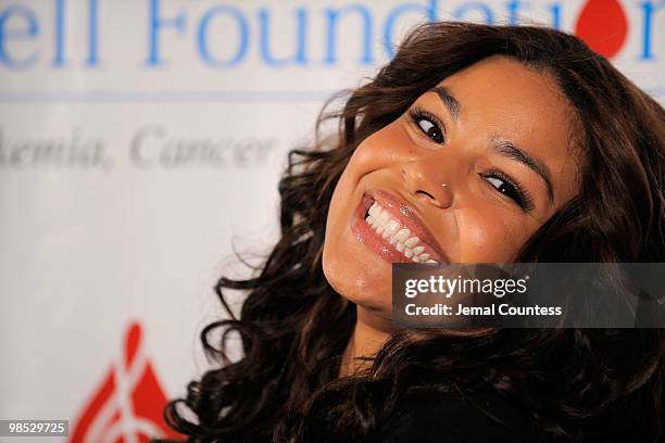 Singer Jordin Sparks poses for a photo backstage at the 11th Annual T.J. Martell Foundation Family Day benefit at Roseland Ballroom on April 18, 2010...