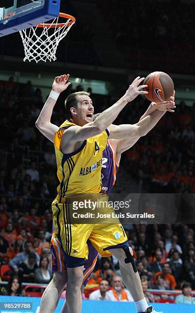 Adam Chubb, #14 of Alba Berlin in action during the Alba Berlin vs Power Electronics Valencia Final Game at Fernando Buesa Arena on April 18, 2010 in...