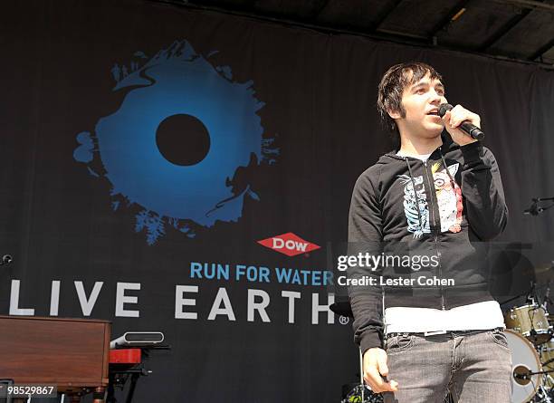 Musician Pete Wentz speaks onstage at the Dow Live Earth Run for Water at Exposition Park on April 18, 2010 in Los Angeles, California.