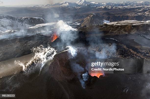 Volcanic activity takes place in the Fimmvorduhals area between the glaciers Eyjafjallajokull and Myrdalsjokull, approximately 125 km east of...